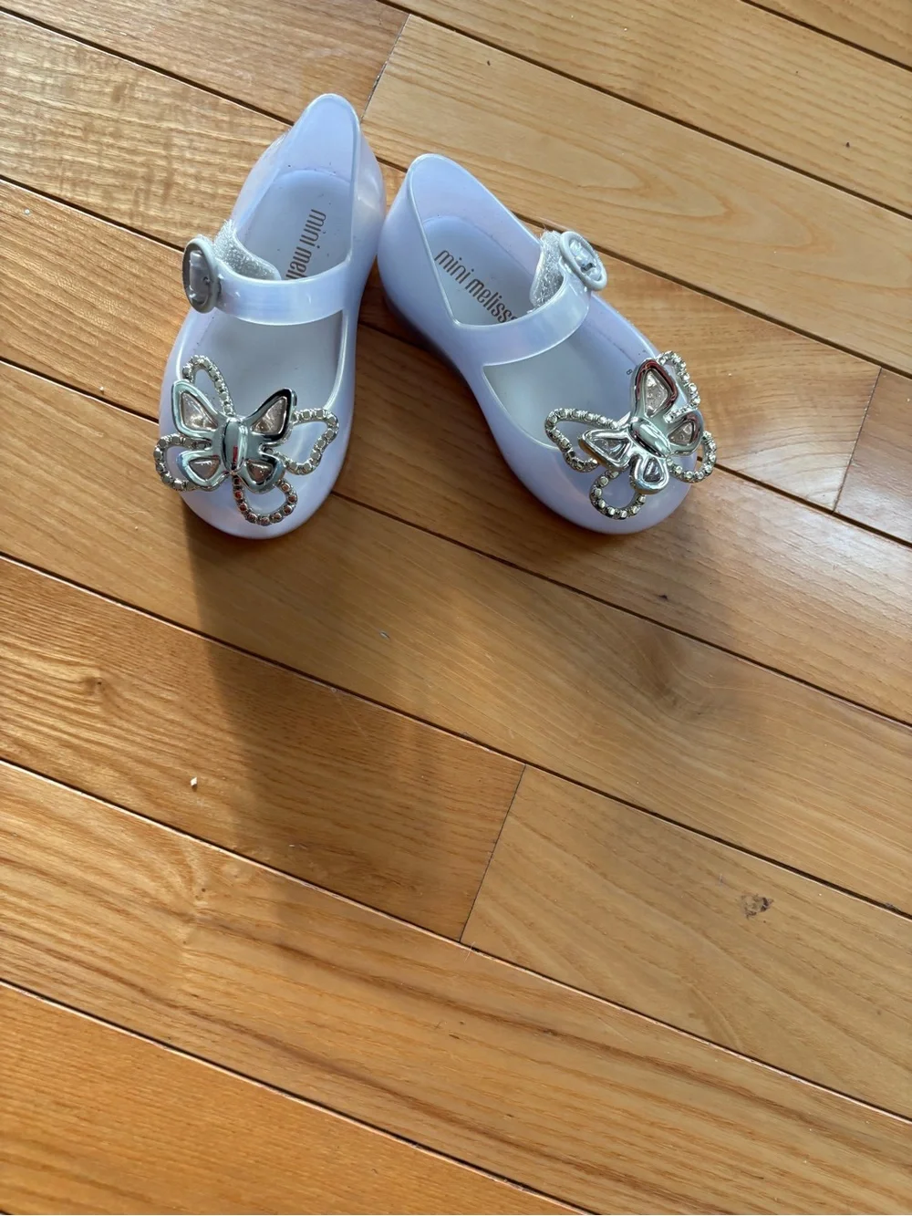 Mini Melissa Iridescent Lavender Mary Janes with Rhinestone Bow